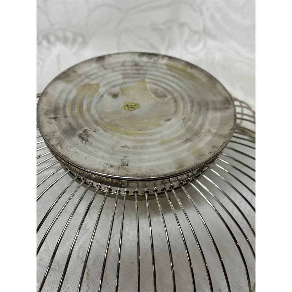 Vintage Deco‎ Silver Plate Wire Bread Fruit Basket With Scalloped Edges MCM